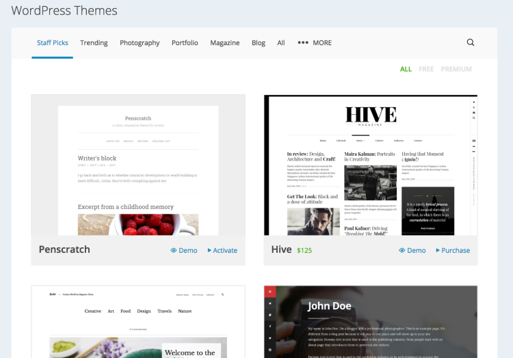 Visit WordPress.com Themes to see their selection