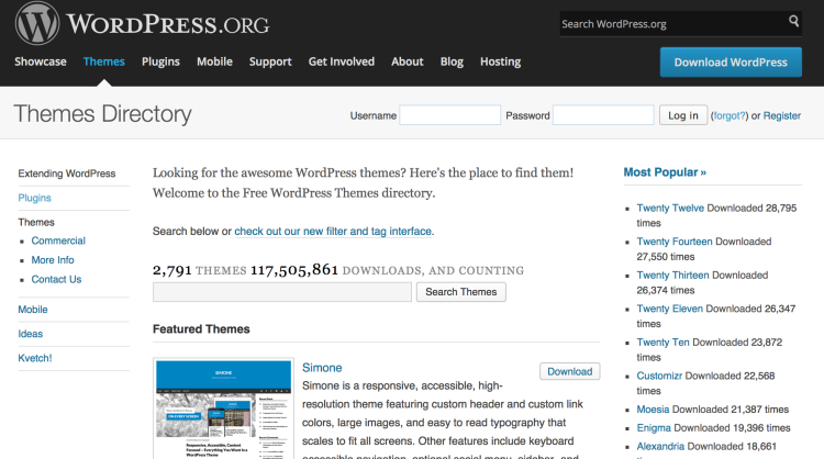 WordPress.org has a free theme repository full of thousands of themes that are code checked by volunteers 